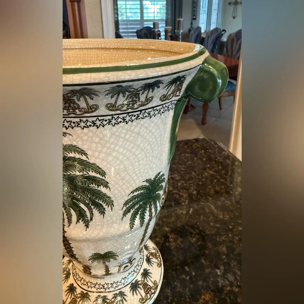 Vintage Palm Beach Chic Ceramic Palm Tree Vase